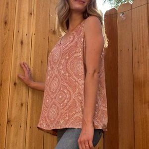 Maurices Light Pink and White Patterned Blouse Tank Top with Cross Straps